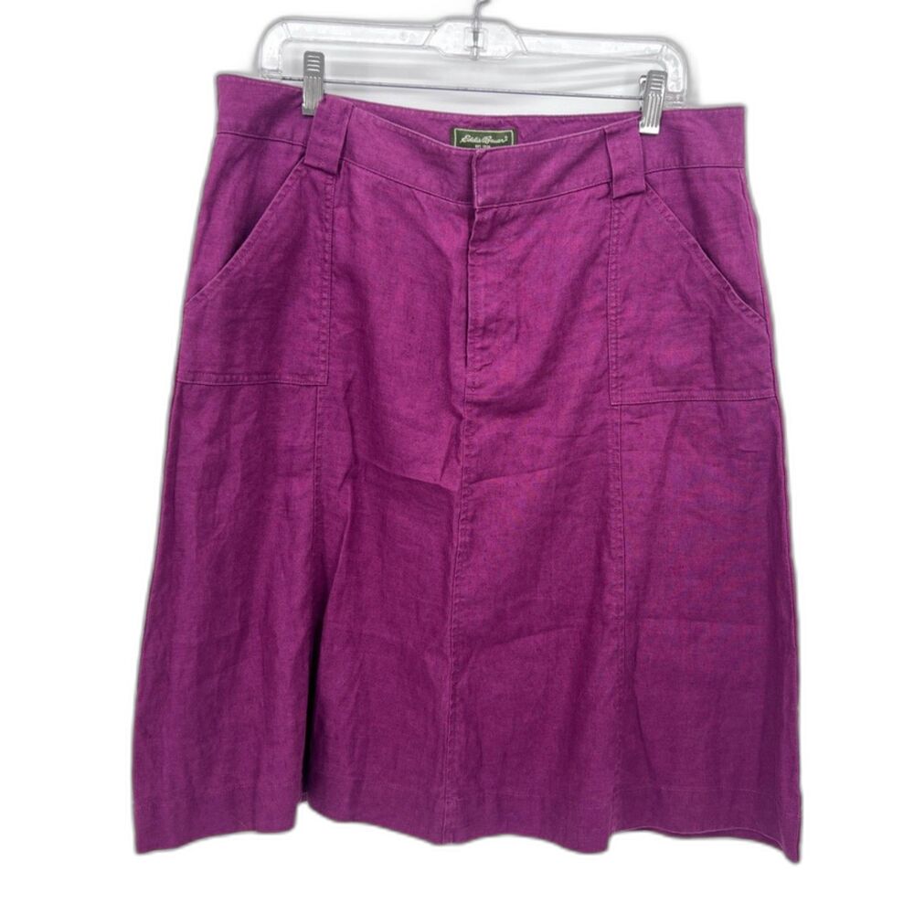 Eddie Bauer 100% Linen Aline Casual Skirt Purple Laid Back Conservative Sz‎ 14